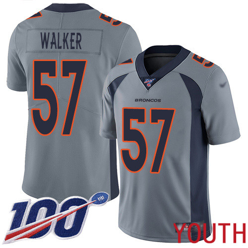 Youth Denver Broncos #57 Demarcus Walker Limited Silver Inverted Legend 100th Season Football NFL Jersey->youth nfl jersey->Youth Jersey